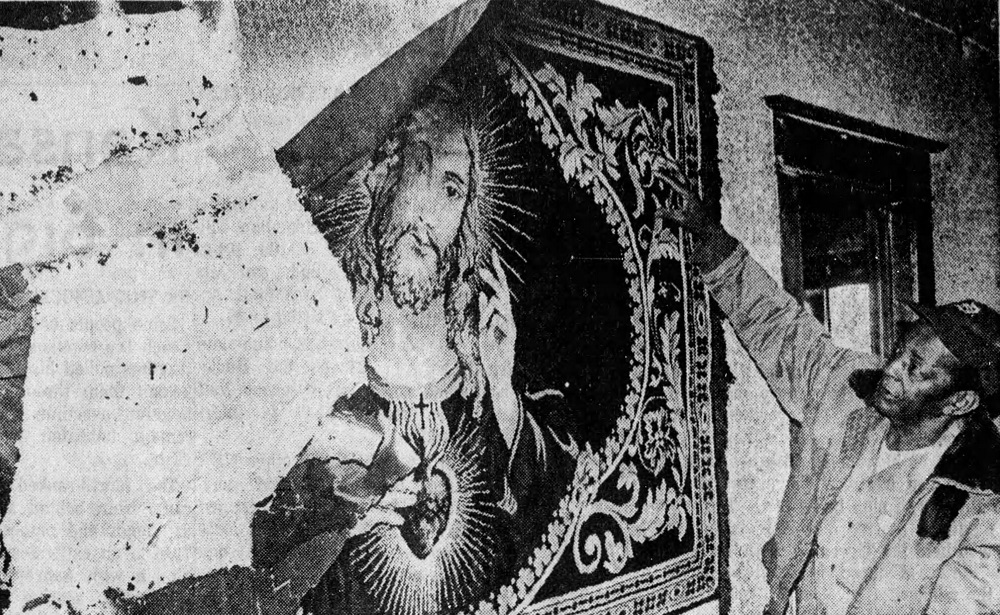 Deacon Pettis after the church fire, 1971