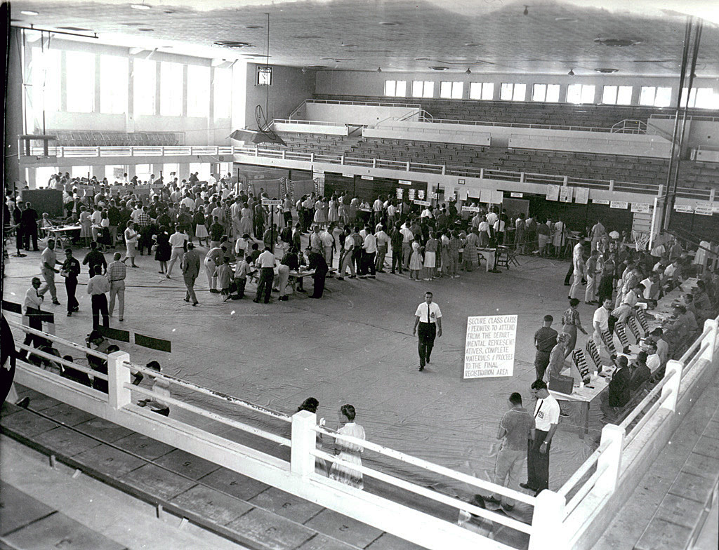 Inside the gym at registration