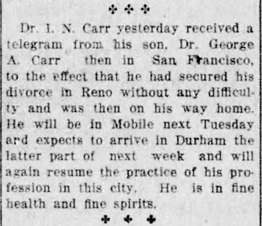 George A. Carr's Reno divorce