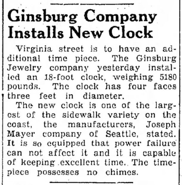 Ginsburg Clock arrival in 1935