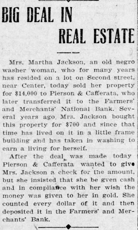 Martha Jackson makes a tidy profit, 1906