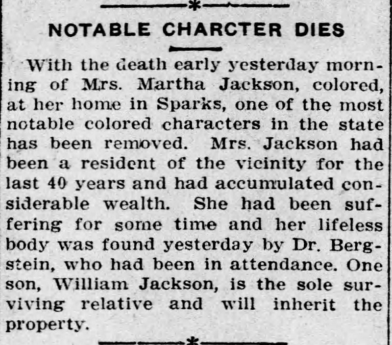 Martha Jackson's death in 1914