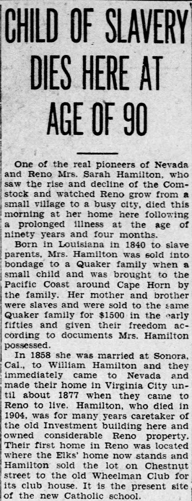 Sarah Hamilton dies, 1931